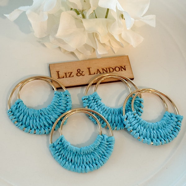 Caribbean Blue Bohemian 1.75” Woven Gold Hoop Earrings Blanks Supplies  (1pair)