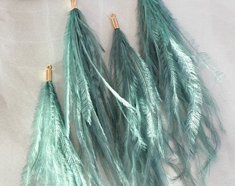 Sea Salt Green Ostrich Feather Tassels (1pair)