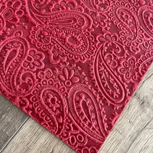 Cherry Red Paisley 8x10 Embossed Genuine Leather Sheets