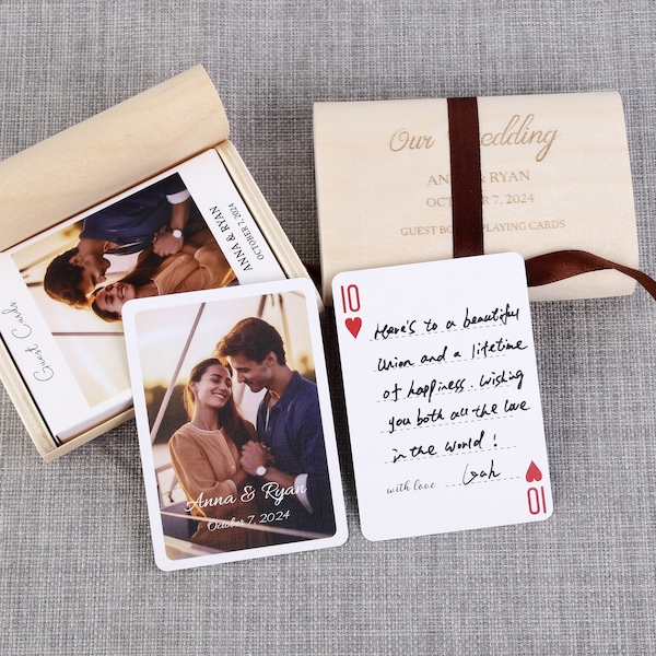 Baraja de cartas Libro de visitas de boda, Idea personalizada de libro de bodas con fotografías, Libro de visitas de bodas moderno, Regalos de despedida de soltera, Tarjetas de firma