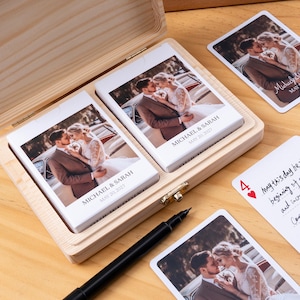 2-Deck Playing Card Guest Book Alternative with Wooden Keepsake Boxes, Wedding Guest Sign-In Cards