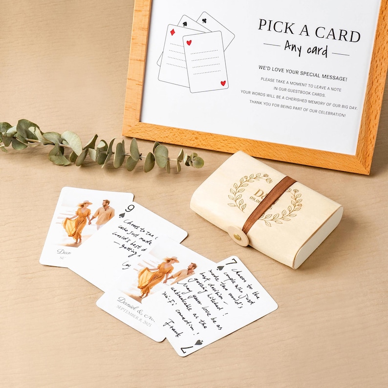 Unique guest book idea with advice cards for a fun and interactive wedding experience.