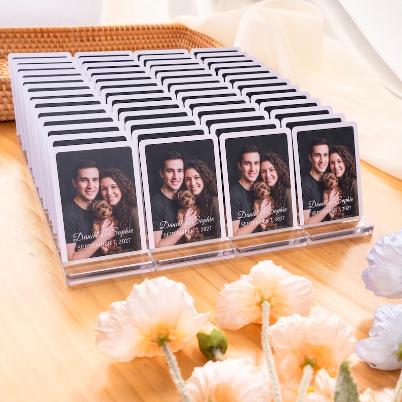 Alternative Wedding Guest Book Set: Custom Playing Cards with Wooden Holders, Acrylic Display Stands image 3