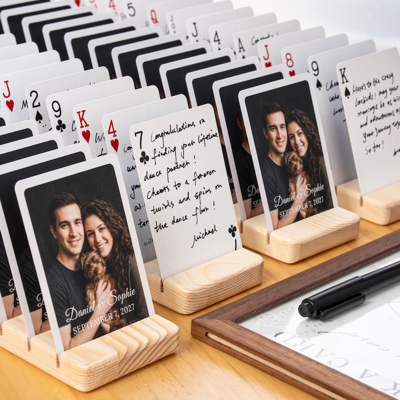 Alternative Wedding Guest Book Set: Custom Playing Cards with Wooden Holders, Acrylic Display Stands image 10
