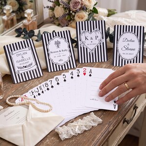 Custom Striped Wedding Guest Book Playing Cards: Multi Deck Set with Wooden Box
