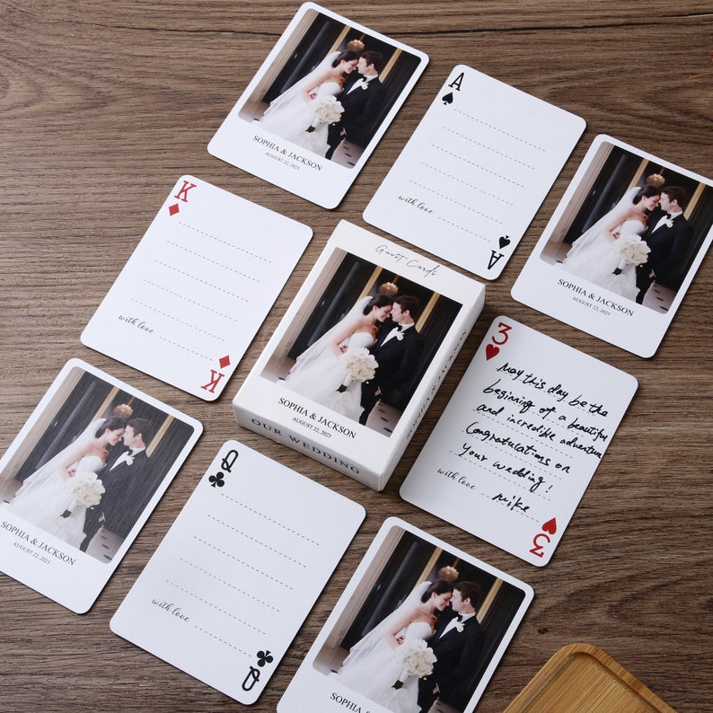 Our guest book poker cards are a perfect way for friends and family to share advice and blessings on your wedding.