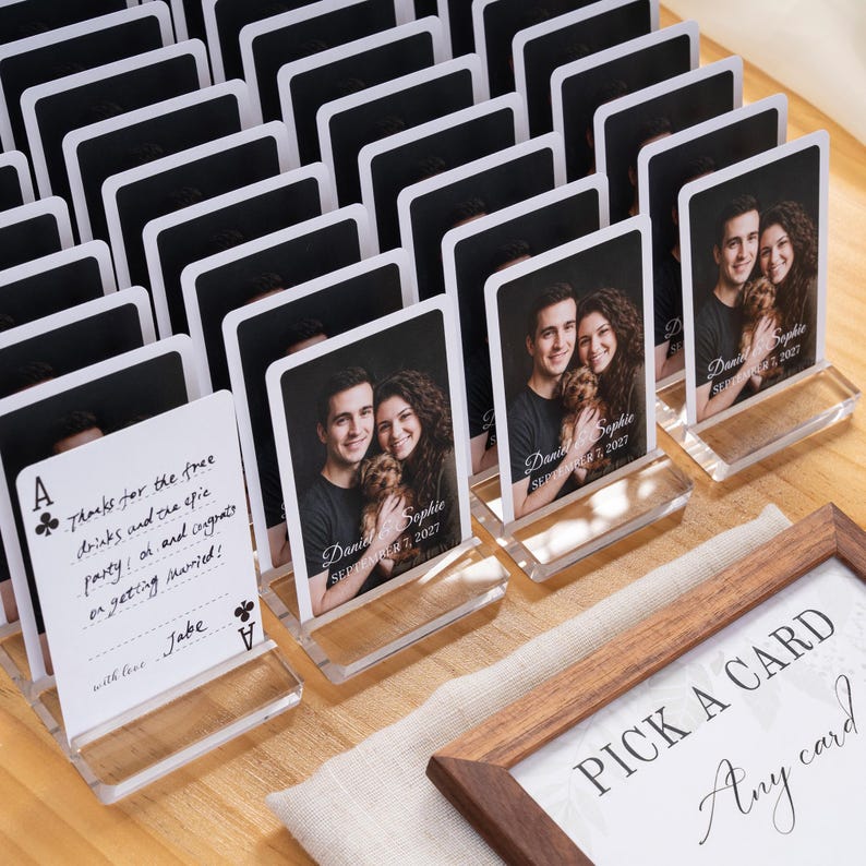 Alternative Wedding Guest Book Set: Custom Playing Cards with Wooden Holders, Acrylic Display Stands image 12