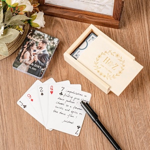 Livro de visitas de cartas de baralho personalizado, caixa de baralho de cartas de casamento para cartas de baralho, cartas de pôquer de casamento personalizadas, livro de visitas de noivado para festa