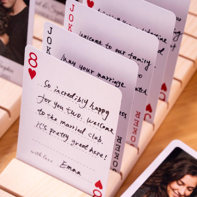 Alternative Wedding Guest Book Set: Custom Playing Cards with Wooden Holders, Acrylic Display Stands image 15
