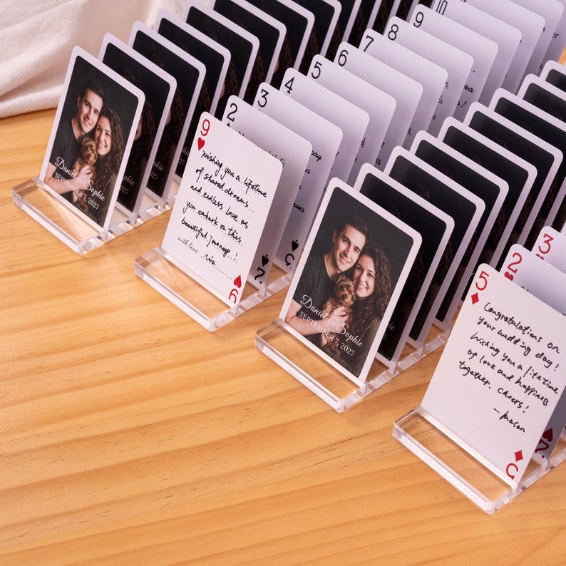 Alternative Wedding Guest Book Set: Custom Playing Cards with Wooden Holders, Acrylic Display Stands image 9