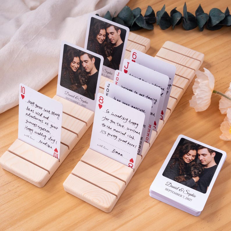 Alternative Wedding Guest Book Set: Custom Playing Cards with Wooden Holders, Acrylic Display Stands image 14