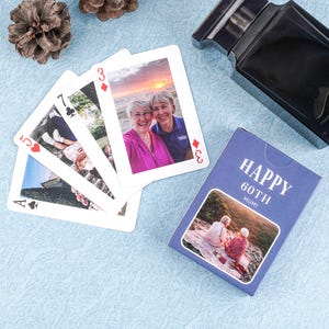 Regalo de feliz cumpleaños / Naipes personalizados, regalo de 60 cumpleaños, juegos de fiesta de cumpleaños, cartas de póquer con fotos, regalo para la abuela