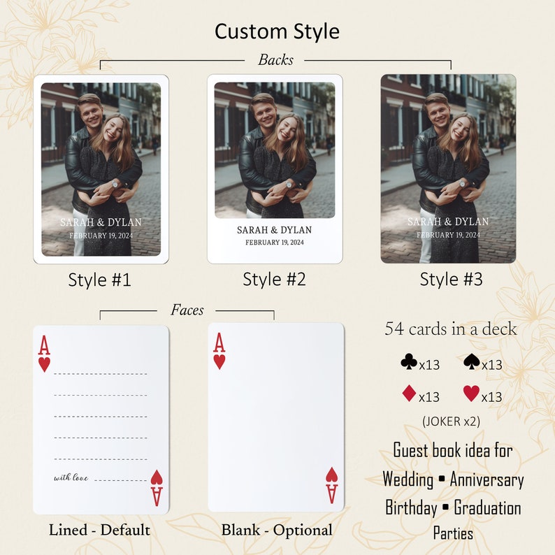 Aangepaste gastenboek speelkaarten, bruiloft gastenboek alternatief, bruiloft ondertekening boek, verlovingsfeestkaart, gepersonaliseerd huwelijkscadeau afbeelding 6
