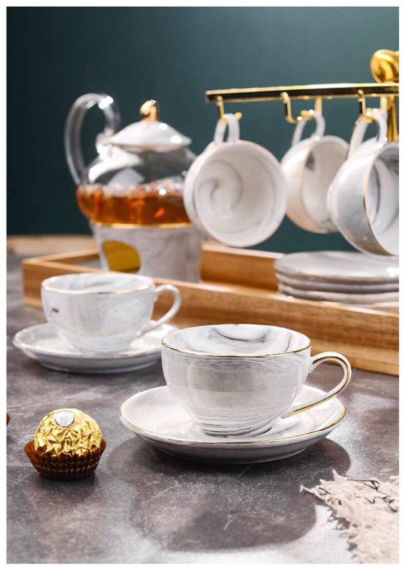 Tea Set Tea Cups and Saucers Set Glass Teapot Set With Etsy