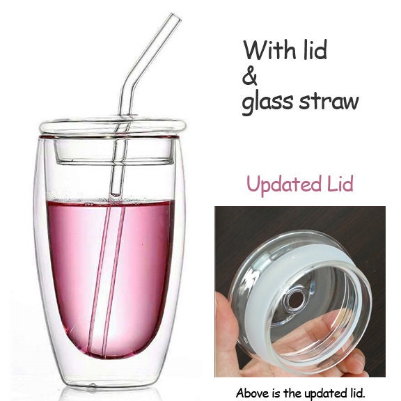 Glass tumbler with lid 16oz handblown Double Walled insulated Etsy