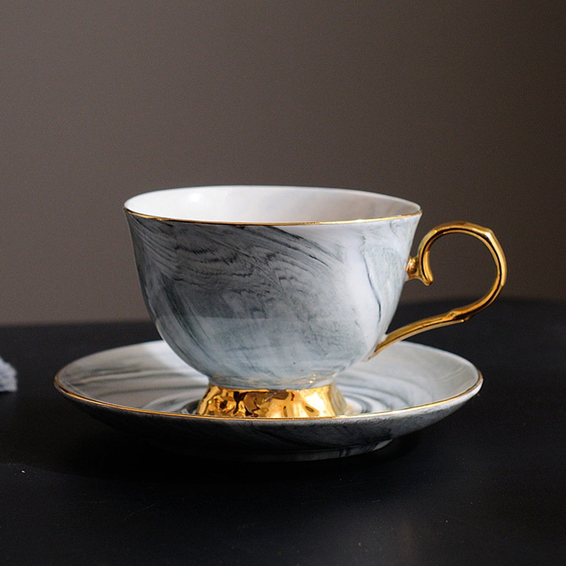 English tea cup set marbled tea cup and saucer set bone Etsy
