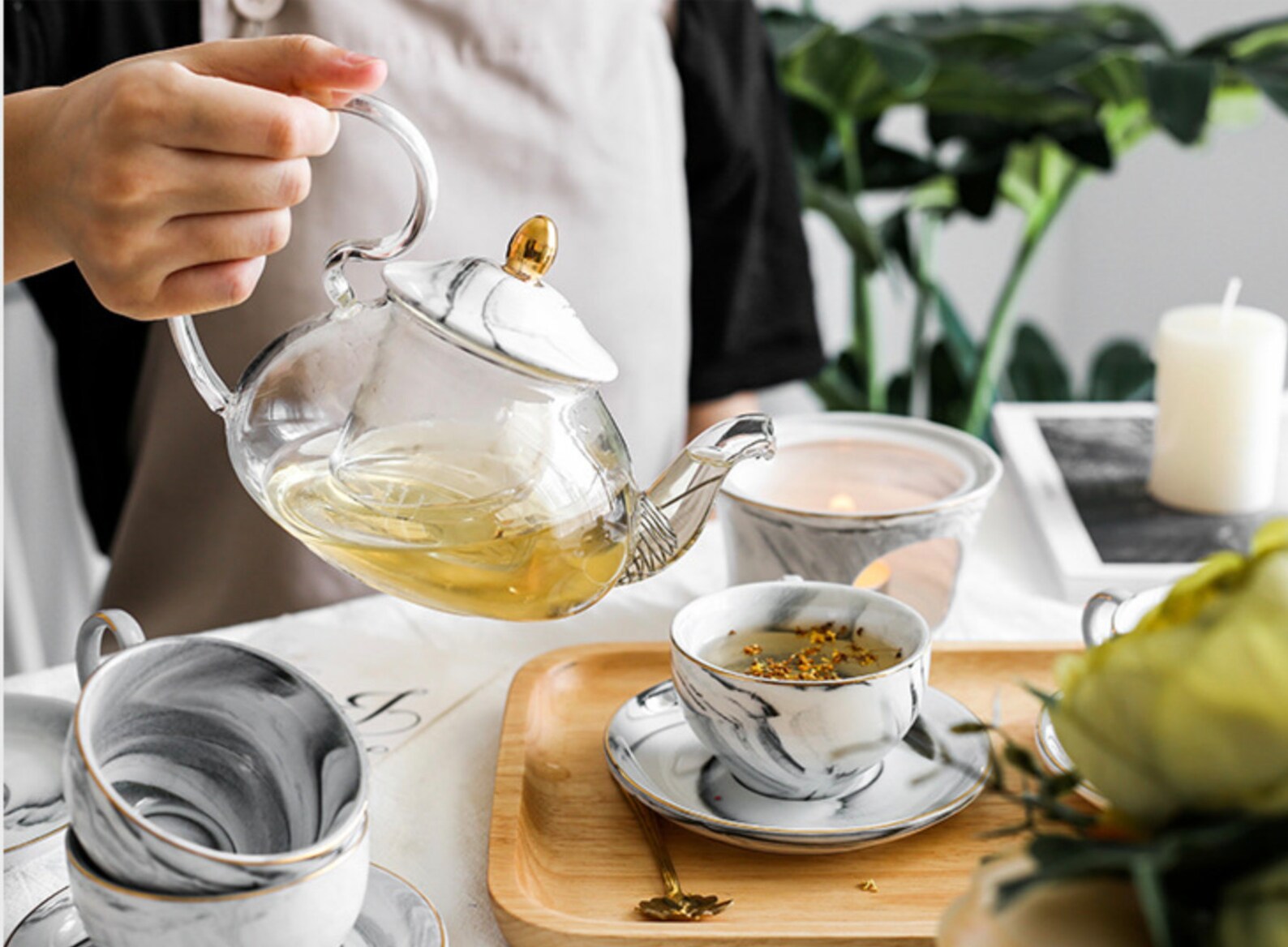 Tea Light Warmer Glass Teapot With Ceramic Warmer Etsy UK