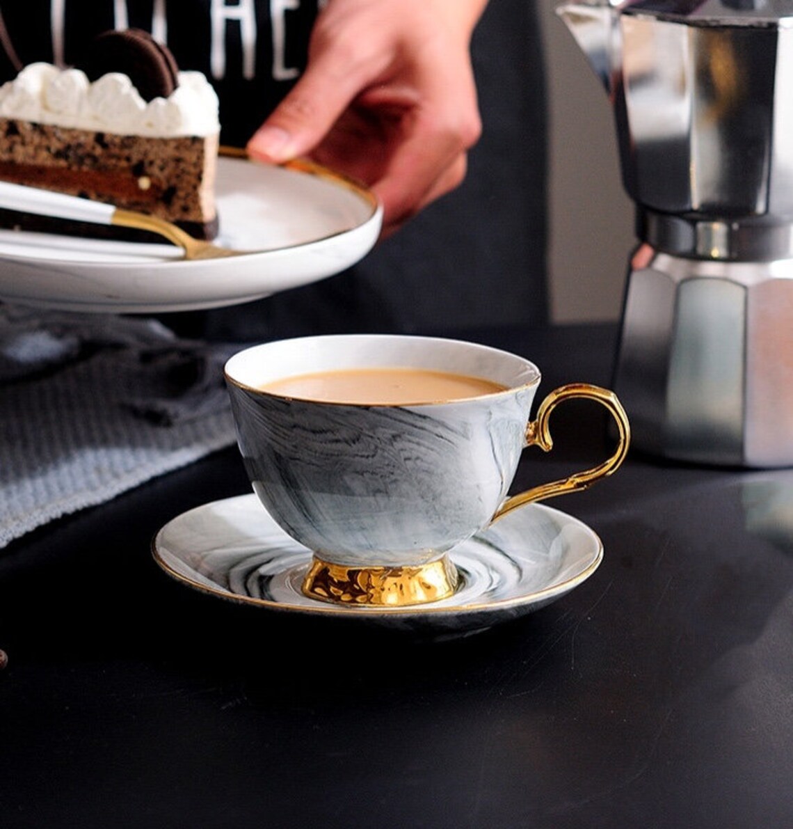 English tea cup set marbled tea cup and saucer set bone Etsy