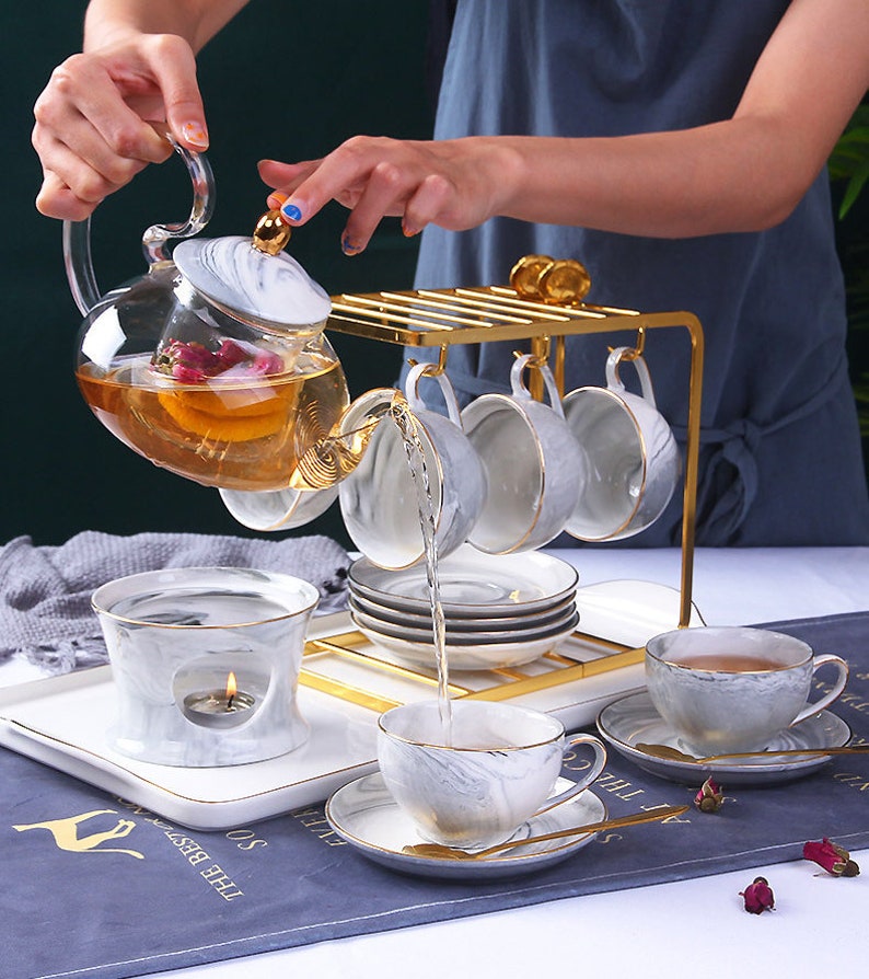 Tea Set Tea Cups and Saucers Set Glass Teapot Set With Etsy