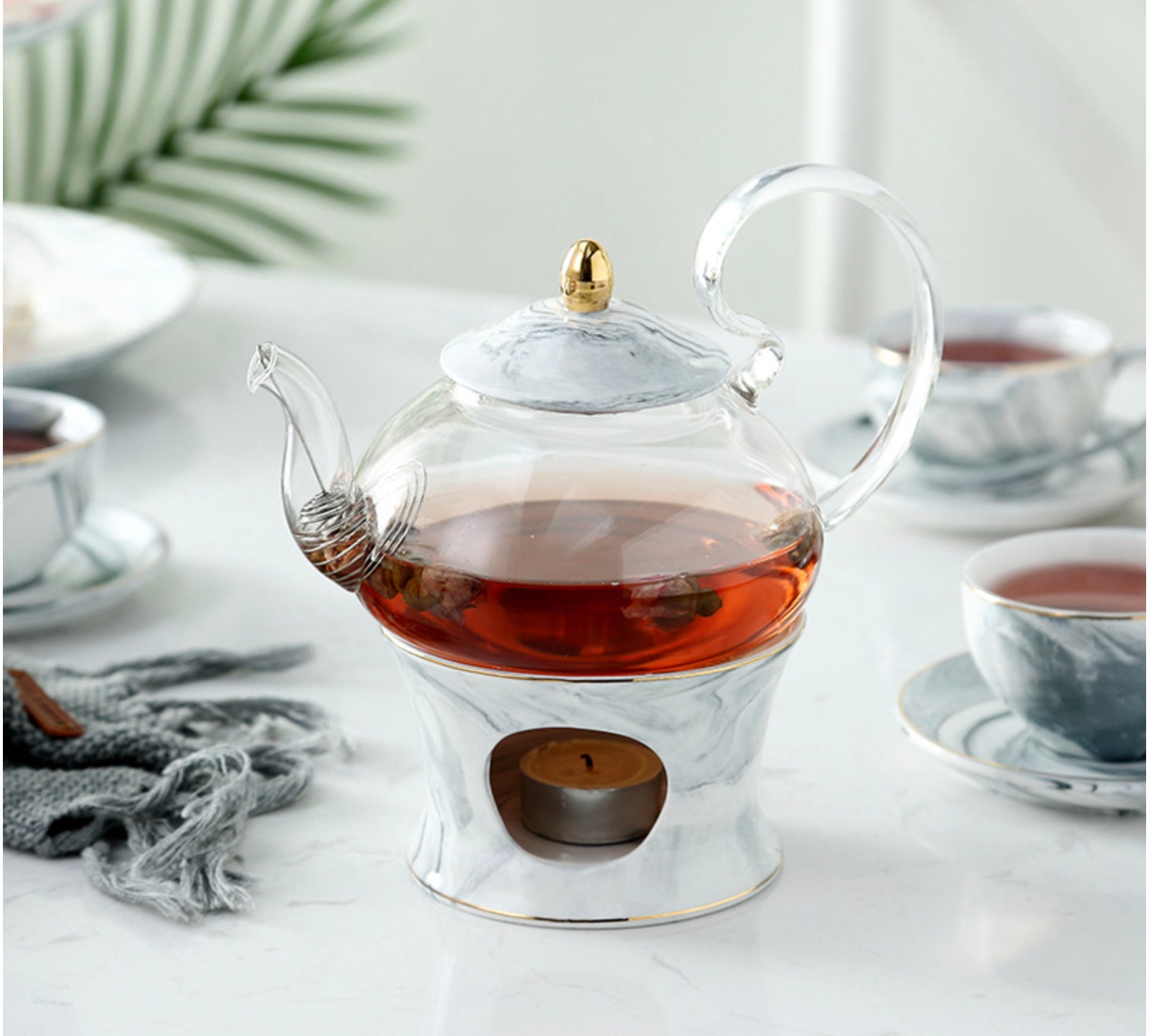 Tea Light Warmer Glass Teapot With Ceramic Warmer Etsy