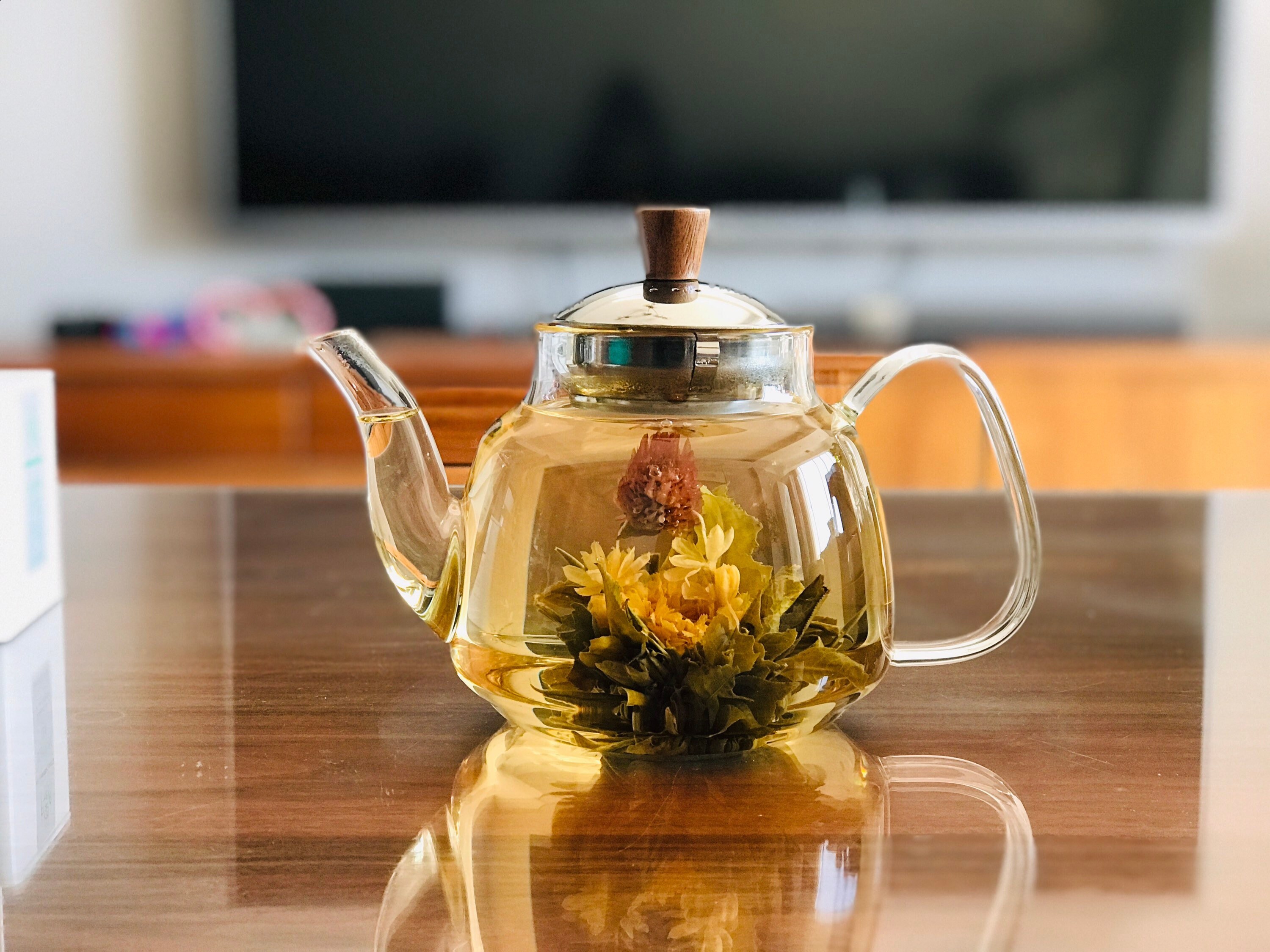 Glass Tea Set, Personalized Glass Teapot With Cups and Wood Tray