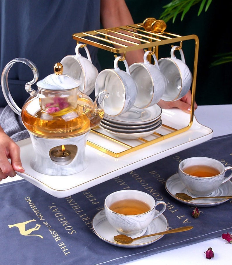 Tea Set Tea Cups and Saucers Set Glass Teapot Set With Etsy