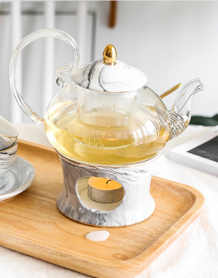 Tea Light Warmer Glass Teapot With Ceramic Warmer Etsy UK