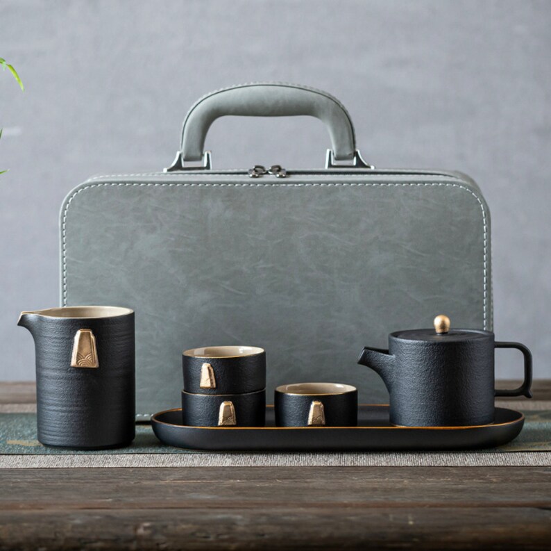 Portable Ceramic Tea Set With Serving Tray Chinese Tea Set Etsy