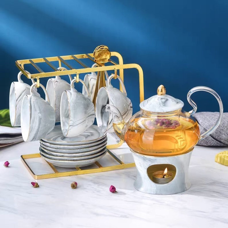 Tea Set Tea Cups and Saucers Set Glass Teapot Set With Etsy