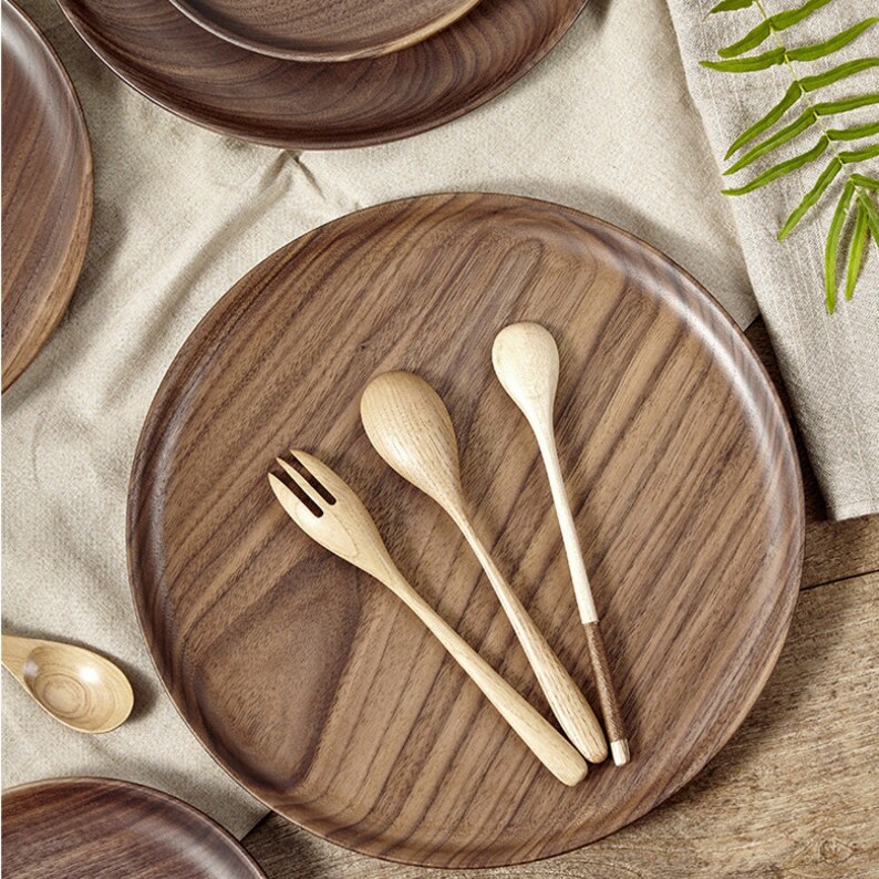 Handmade round wooden tray solid black walnut different Etsy