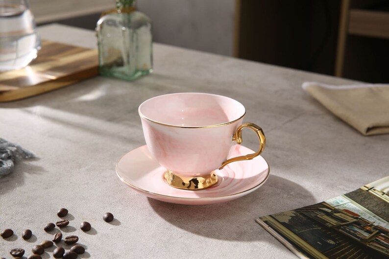 English Tea Cup Set Marbled Tea Cup and Saucer Set Bone Etsy