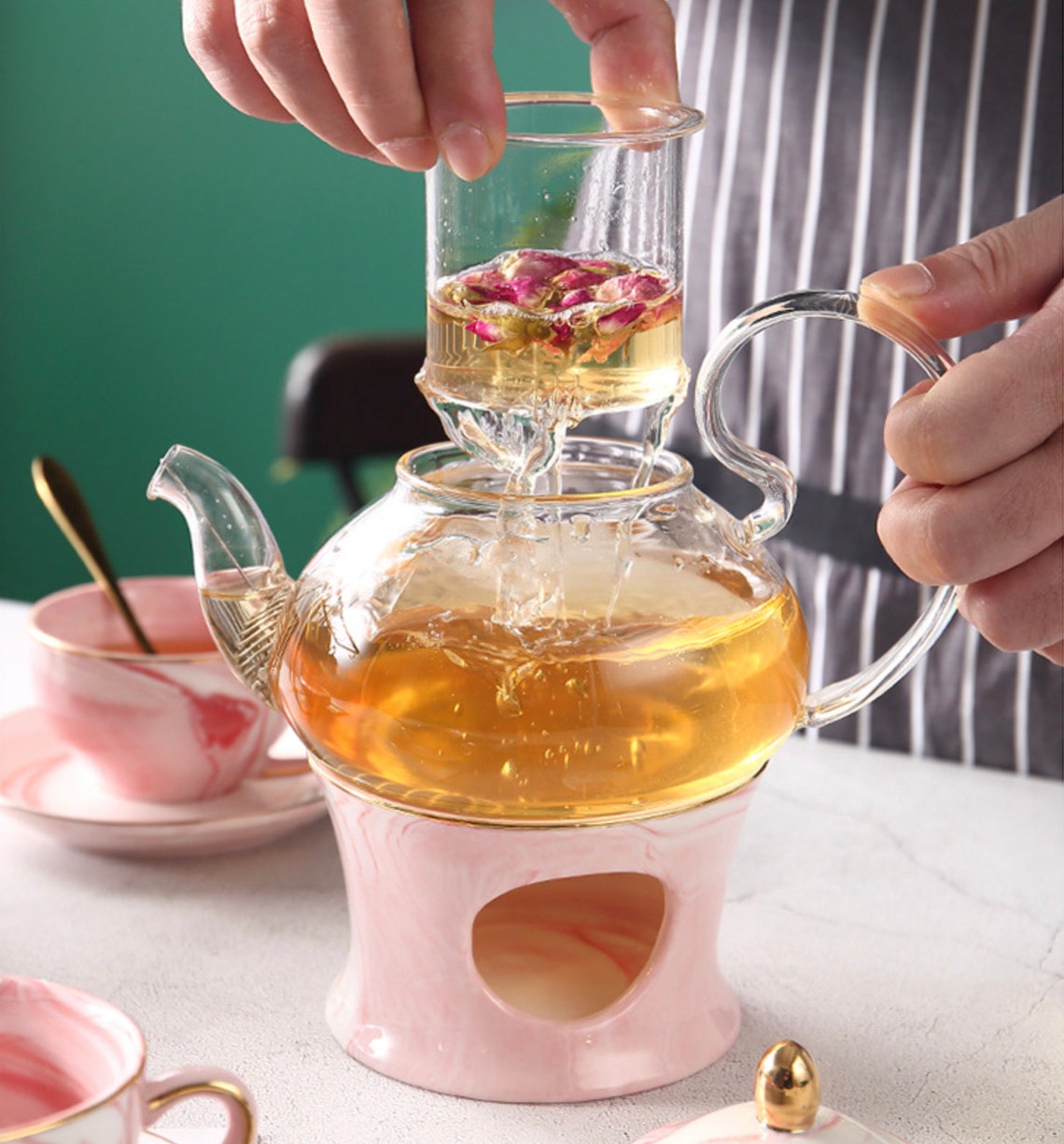 Tea Light Warmer Glass Teapot With Ceramic Warmer Etsy