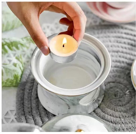 Tea Light Warmer Glass Teapot With Ceramic Warmer Etsy