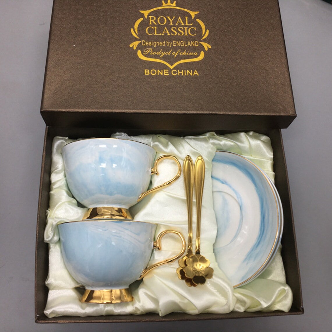 English tea cup set marbled tea cup and saucer set bone Etsy