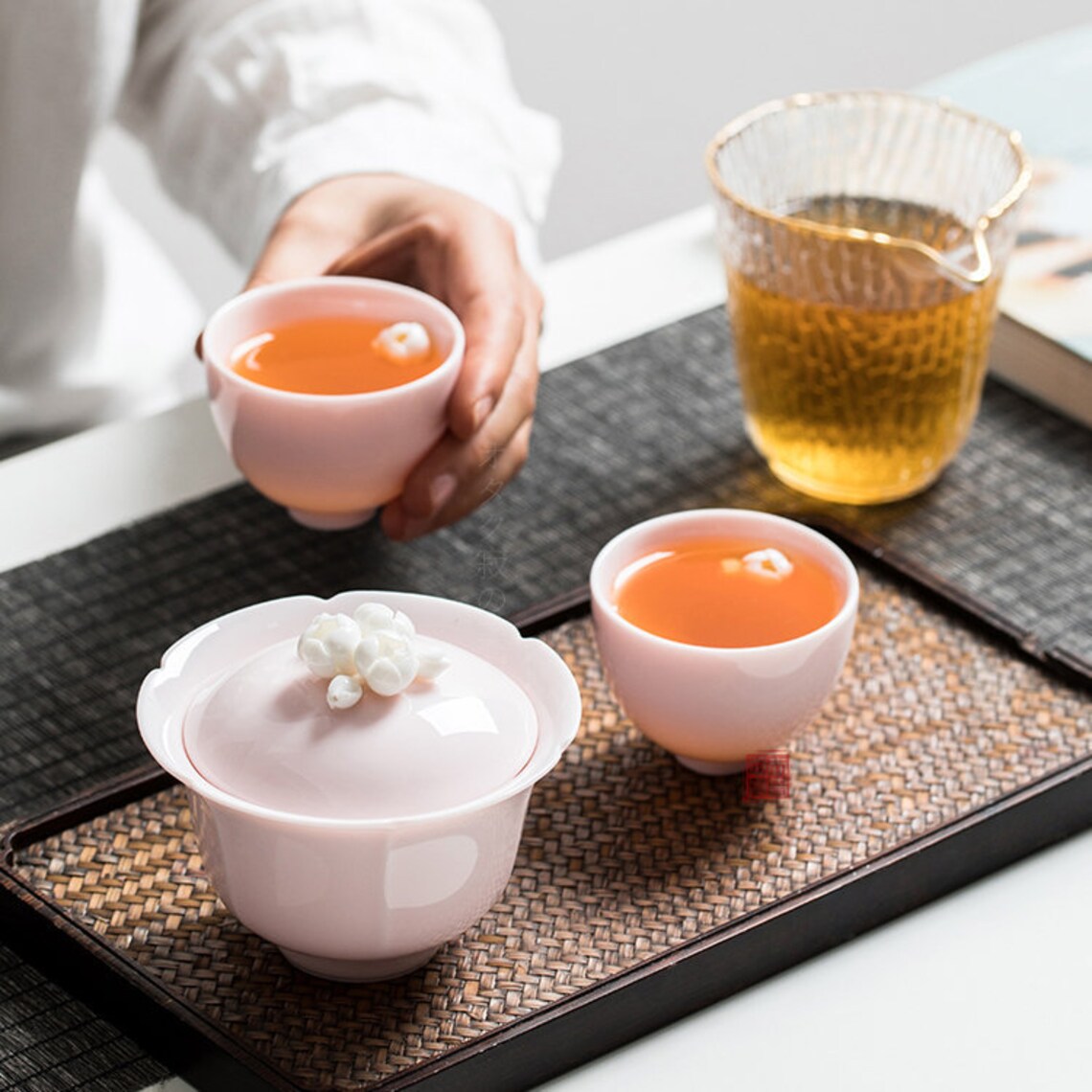 Gaiwan tea set for two flowery ceramic teaset porcelain Etsy