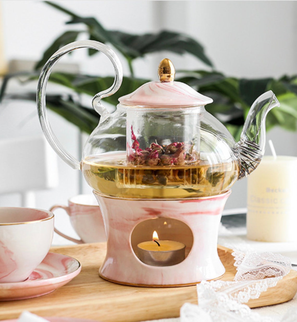 Tea Light Warmer Glass Teapot With Ceramic Warmer Etsy UK