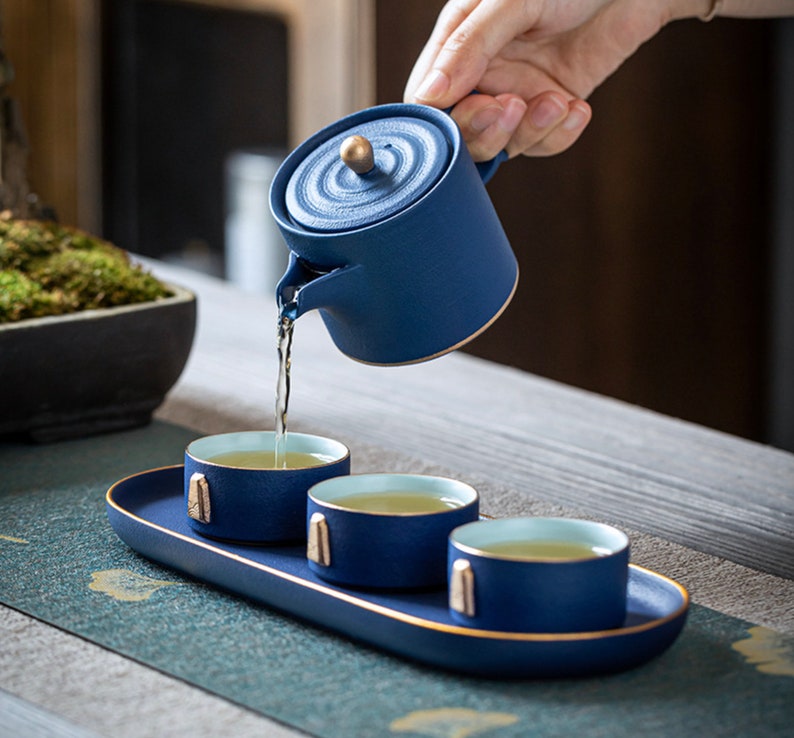 Portable Ceramic Tea Set With Serving Tray Chinese Tea Set Etsy