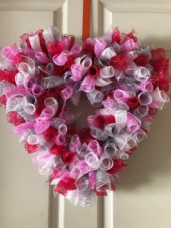 Happy Heart Deco Mesh Wreath Etsy