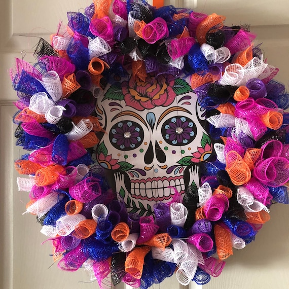 Sugar Skull Deco Mesh Wreath 