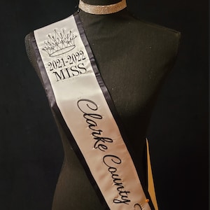 CUSTOM EMBROIDERED  SASHES - Pageant/Homecoming /Bridal/Birthday/College Stoles/Fairs and Festivals