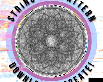 Floral Mandala String Art Pattern: DIY Digital Template (PDF)