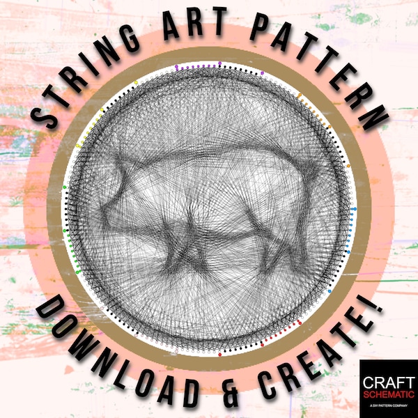 Piggy, Oink, String art template PDF, String art digital kit, string art DIY gift, string art patterns PDF, home or studio wall art