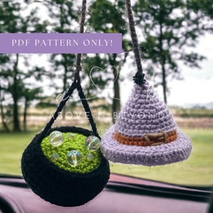 Crochet Spooky Car Charm Pattern: Witch Hat & Cauldron (PDF Pattern)