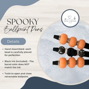 Specialty Spooky Halloween Glow in the Dark Silicone Pumpkin and black Skull Bead Pens.