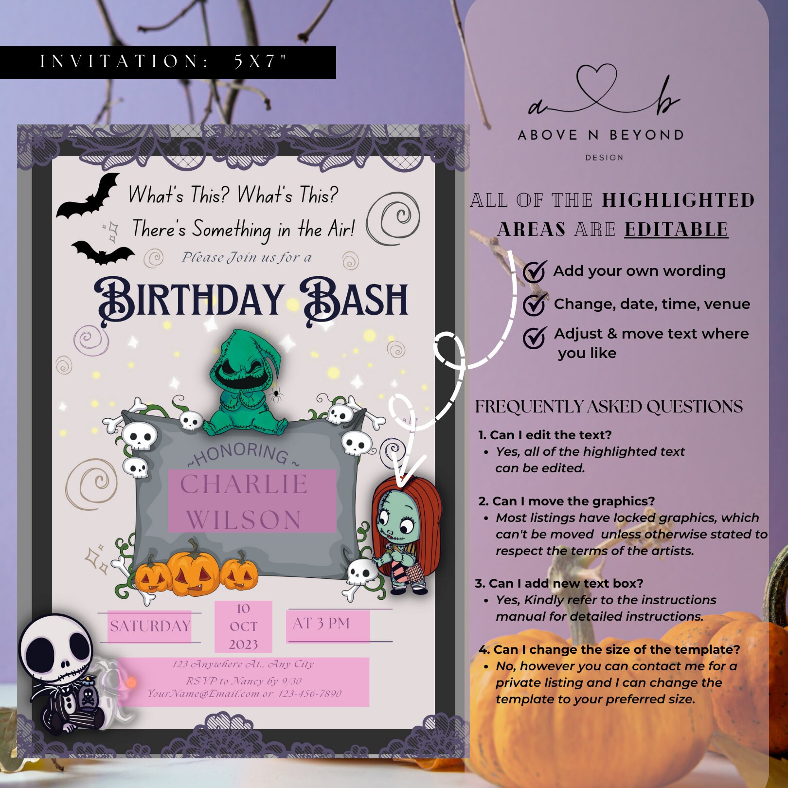 Editable Nightmare Before Christmas Birthday Invitation, Nightmare Before Christmas Birthday ...