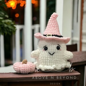 Crochet Ghost Amigurumi: Pink Witch Hat, Kawaii Halloween Plushie