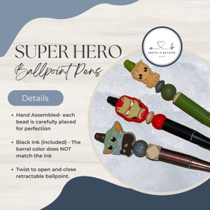 Handmade Super Hero Silicone Bead Pen: Geeky Black Ink Ballpoint