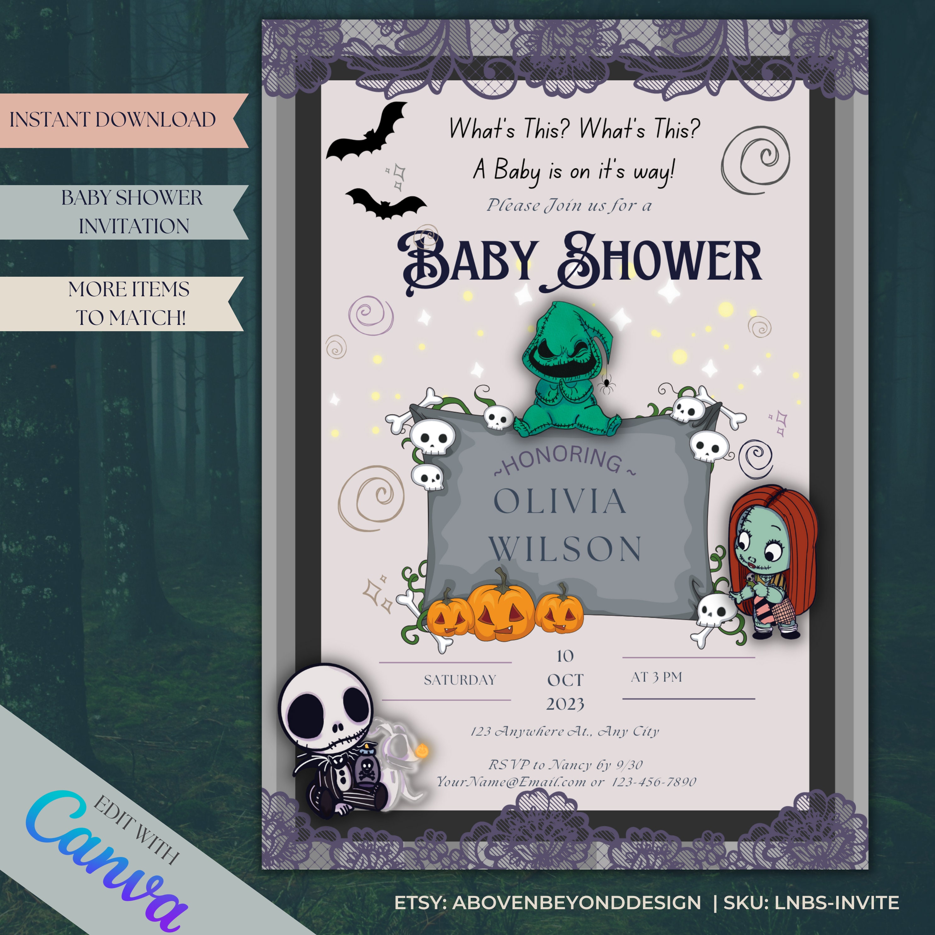 Editable Nightmare Before Christmas Coed Baby Shower Instant Download. Jack and Sally Nightmare