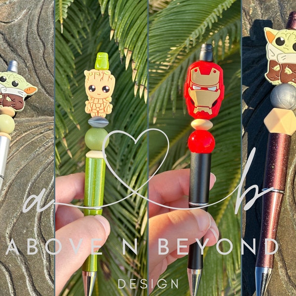 A Mix of Super Hero Pens handmade with Silicone Beads and Silicone Focal Beads for Pens|Geeky Pens|Super Hero Favors|Super Hero Friends