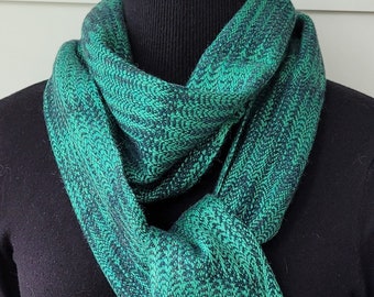 Luxurious Handwoven Silk/Cashmere Scarf in Emerald Green Color, OOAK Artisan Woven Silk/Cashmere Scarf